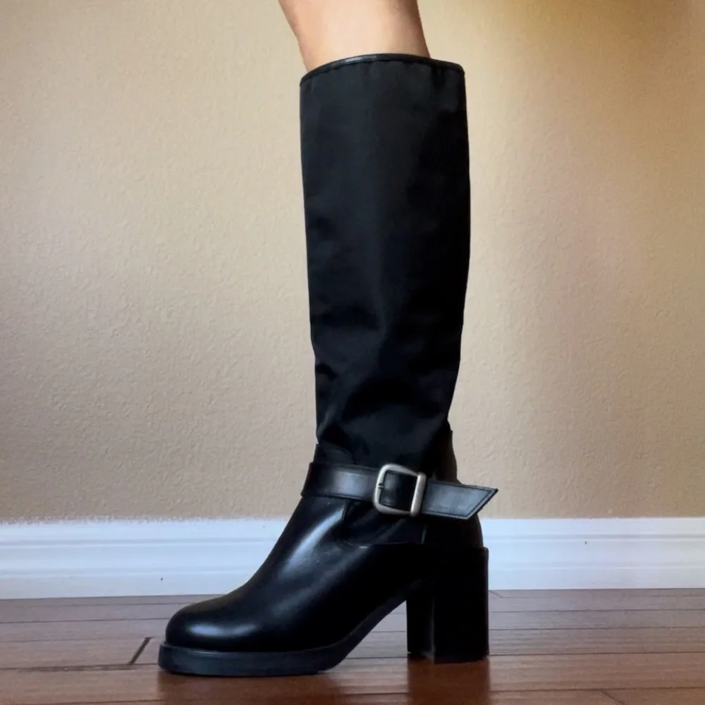 Vintage Y2K Louie Paris France leather chunky block heal platform boots 38 /7